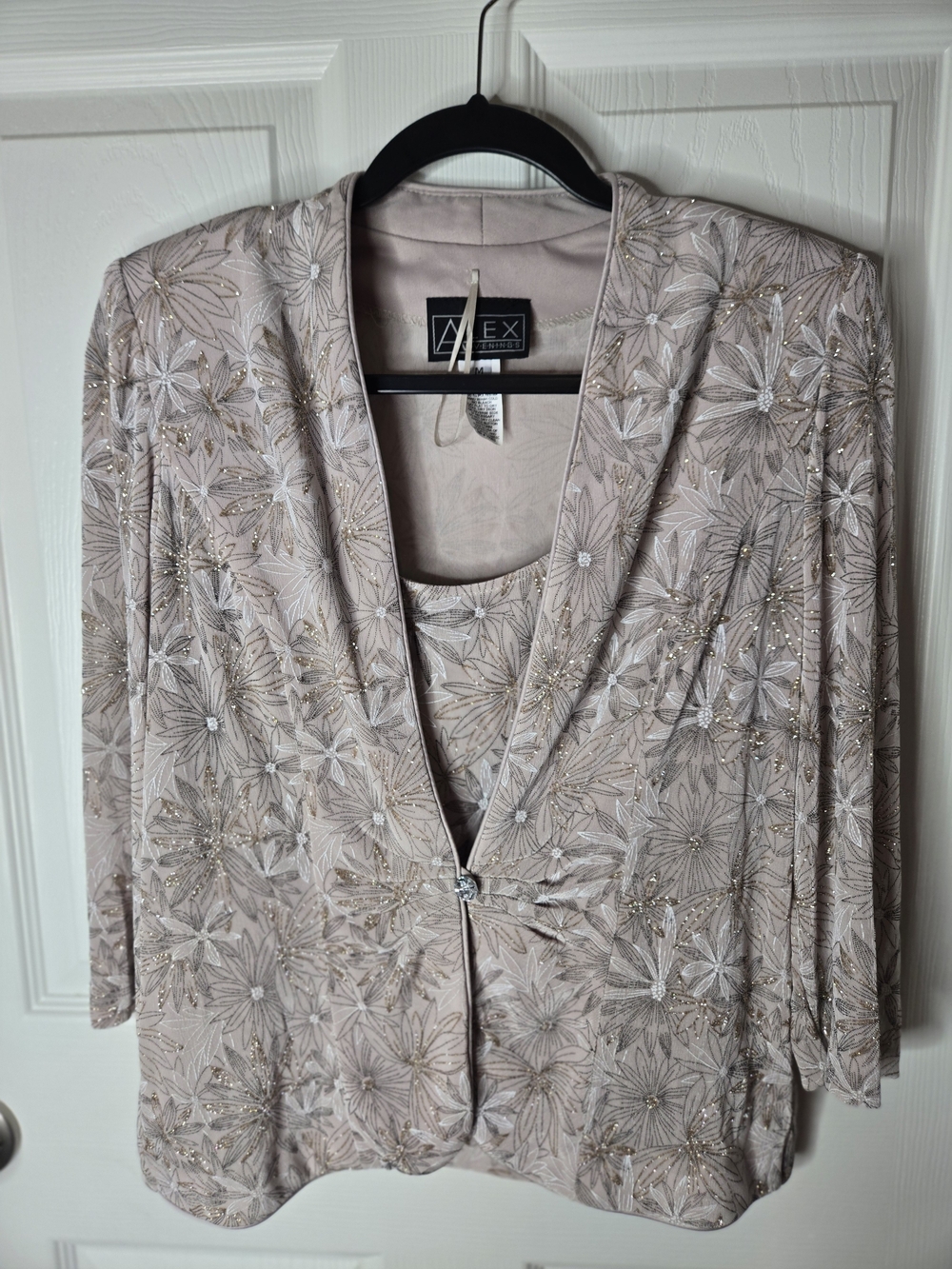 Alex Evenings Glitter Floral Evening Jacket With Tank in Light Beige
